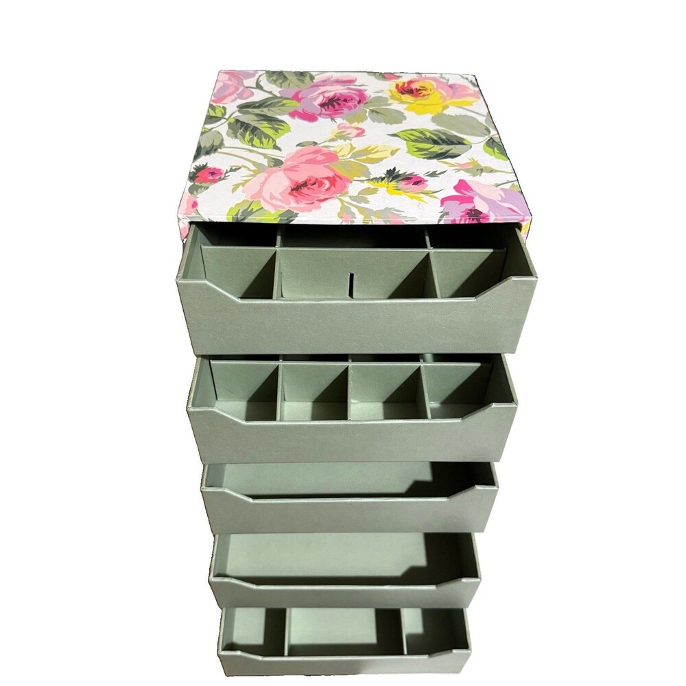 ANNA GRIFFIN Pink Green Floral Craft Room 5 Drawer Storage Tower Organizer